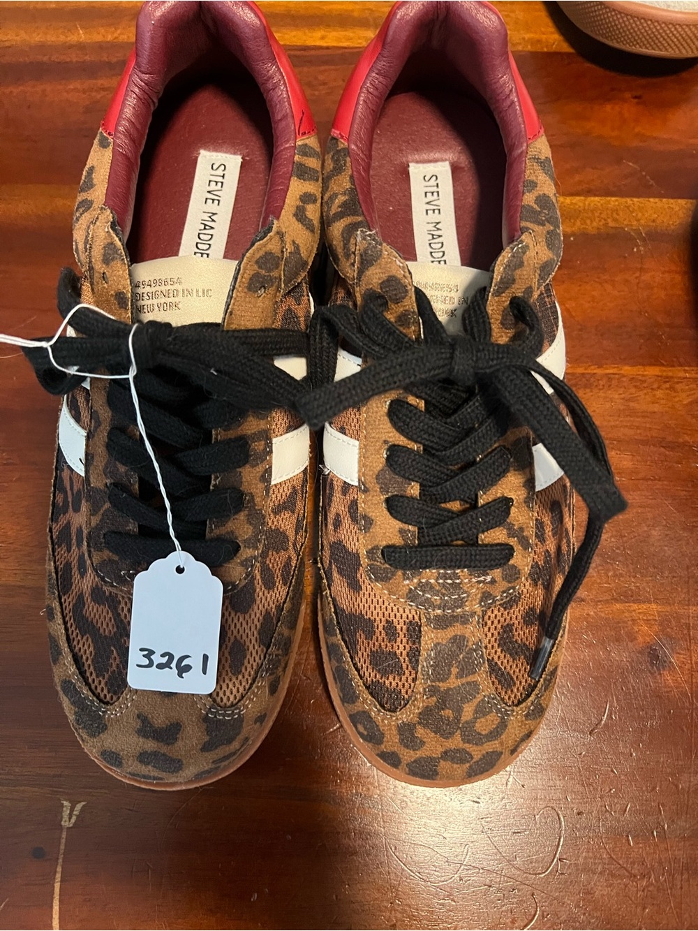 Steve Madden Leopard-Print Sneakers with Black Laces and Red Heel